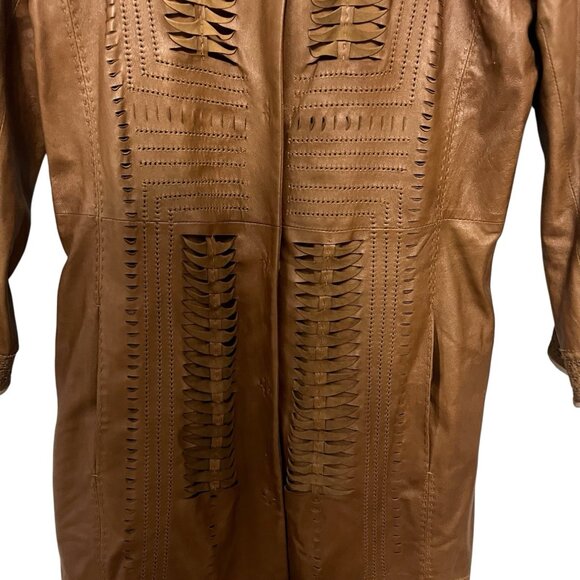 Elie Tahari Leather Jacket Cecilia Brown Size XS Lattice Cut Designer Boho Chic - Picture 6 of 15